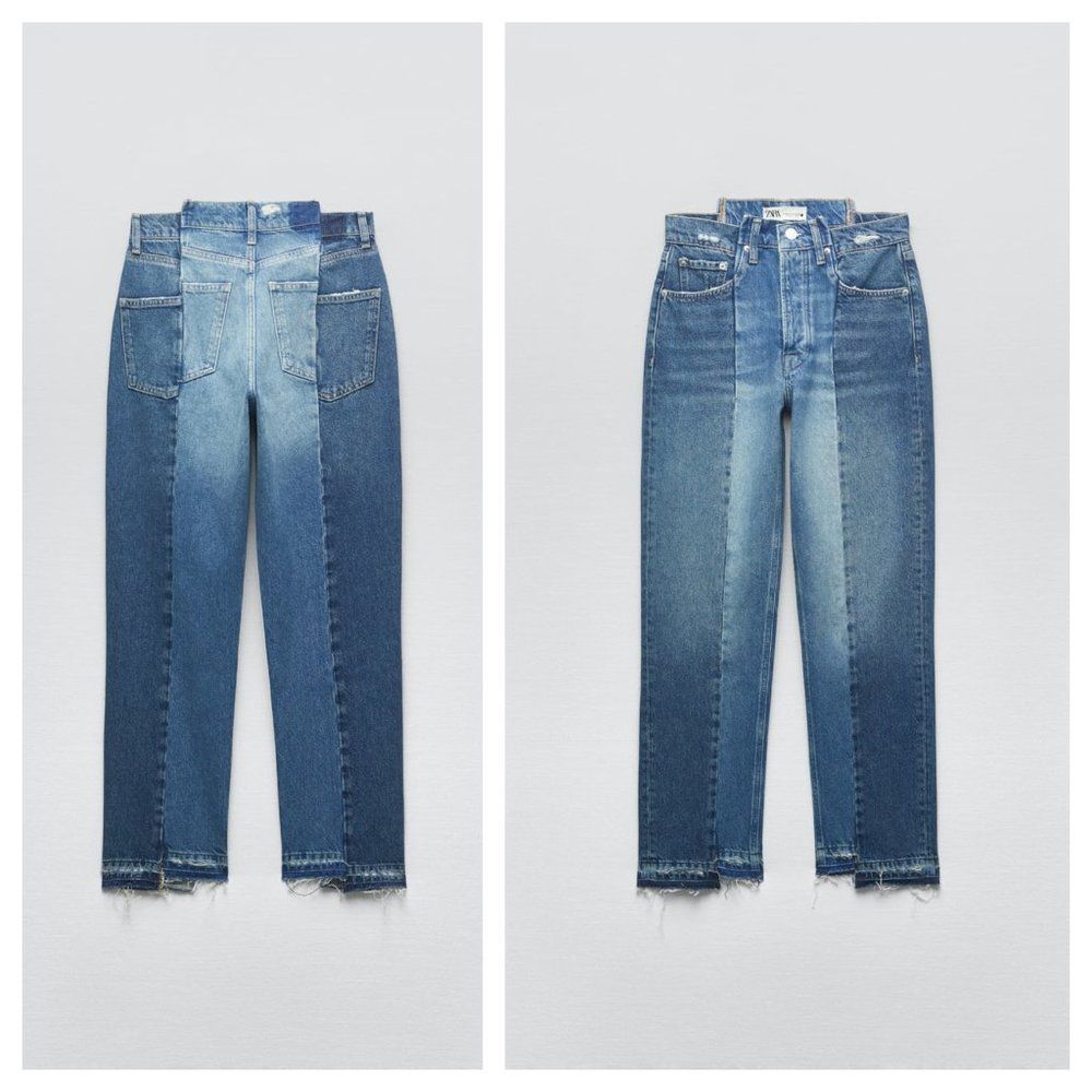 ZARA CONTRASTING CROPPED STRAIGHT JEANS - Picture 5 of 5